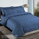 Malako Amalfi Jacquard Legion Blue Checks 550 TC 100% Cotton Duvet Cover